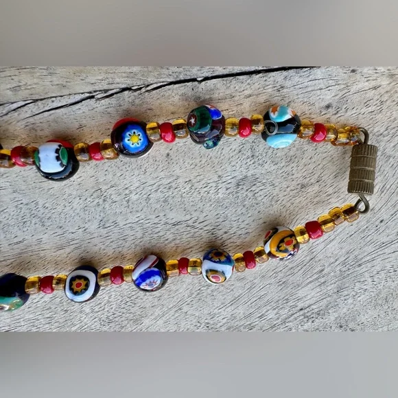 VINTAGE ITALIAN MURANO VENETIAN MILLEFIORI MORETTI GLASS BEAD NECKLACE - Picture 14 of 16